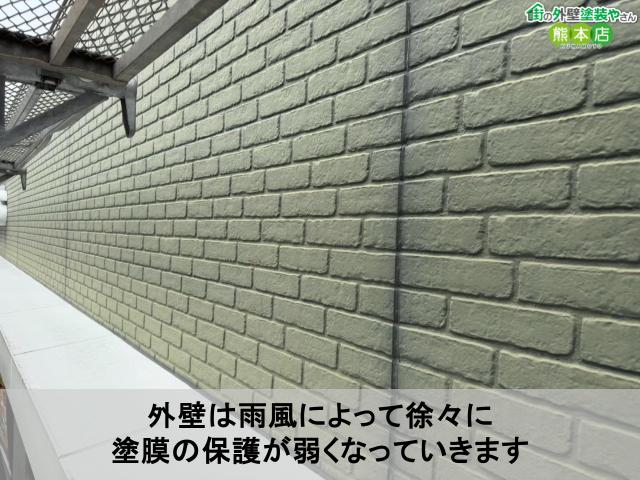 外壁は雨風によって徐々に 塗膜の保護が弱くなっていきます