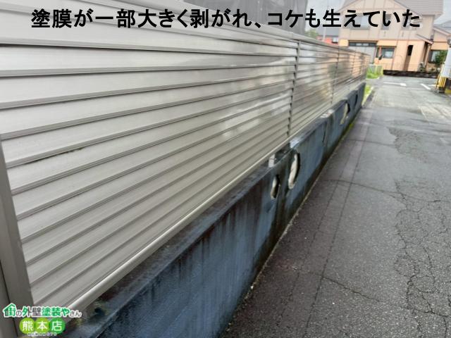 塗膜が一部大きく剥がれ、コケも生えていた