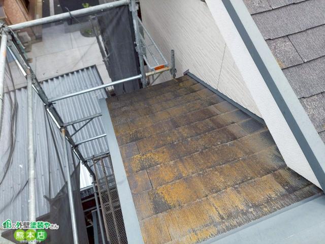 熊本市南区スレート屋根塗装前コケが生えている写真