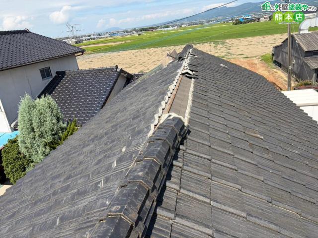 宇城市瓦屋根ブルシート敷設前