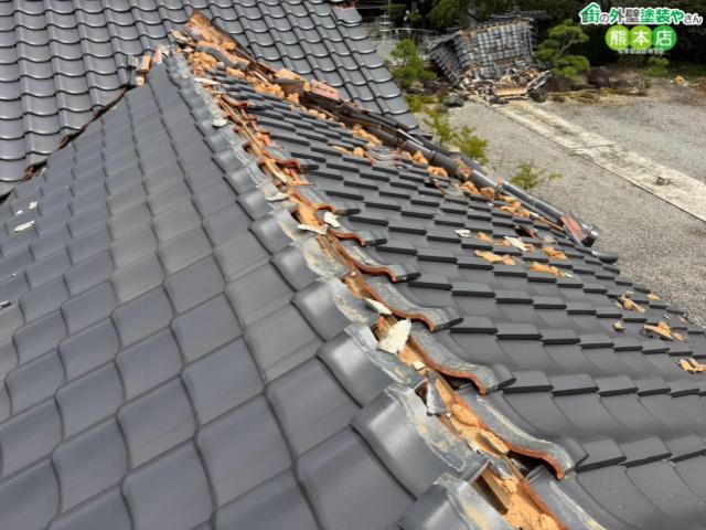 八代市瓦屋根ブルーシート養生前
