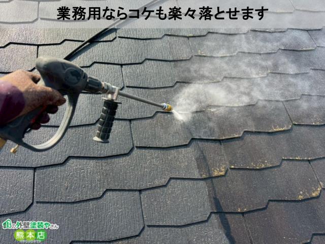 八代市スレート屋根コケ洗浄写真