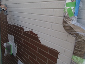 千葉市稲毛区作草部町にてタイル調サイディングの劣化、目地残し塗装工事を実施致しました